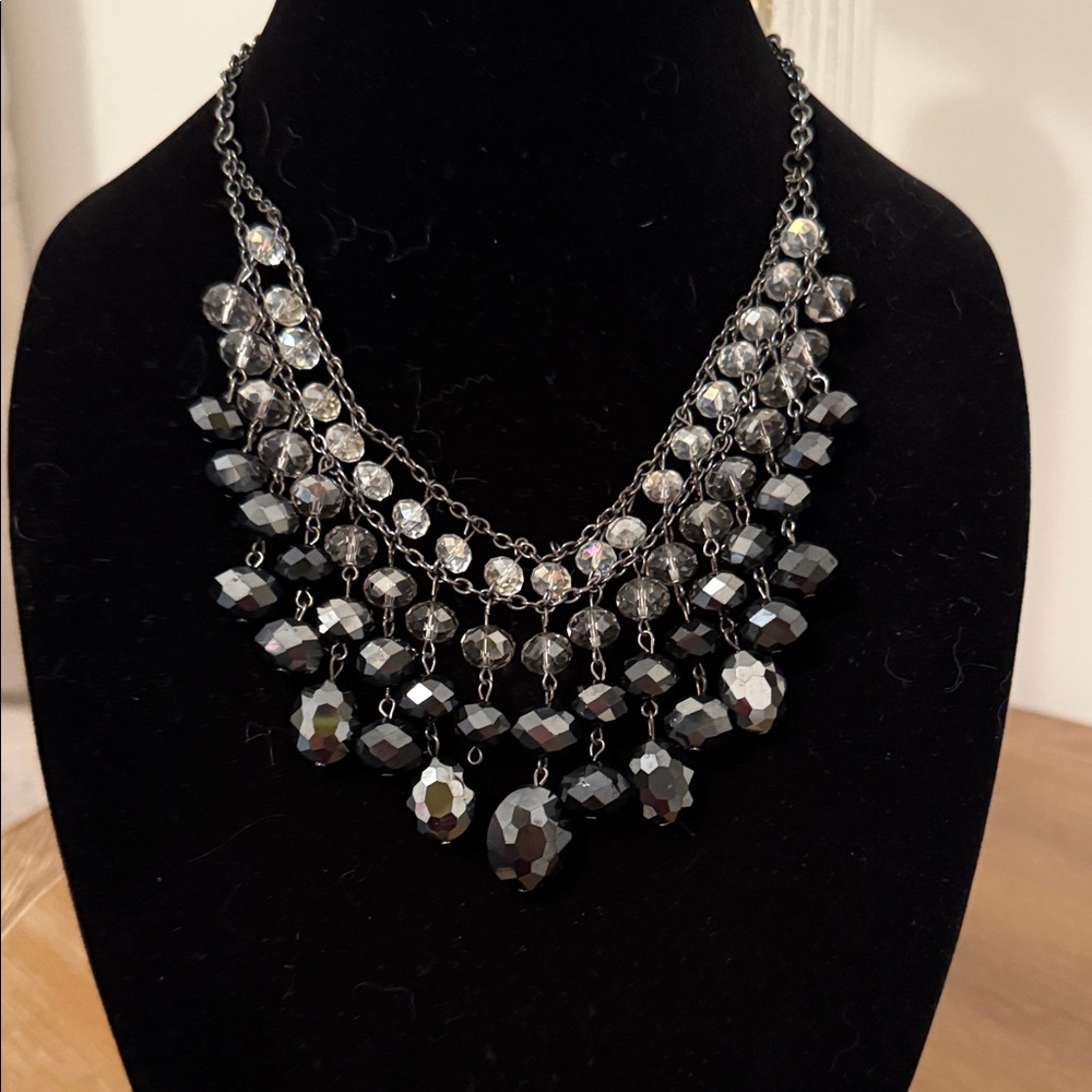 Beautiful gunmetal and crystal necklace in grey tones